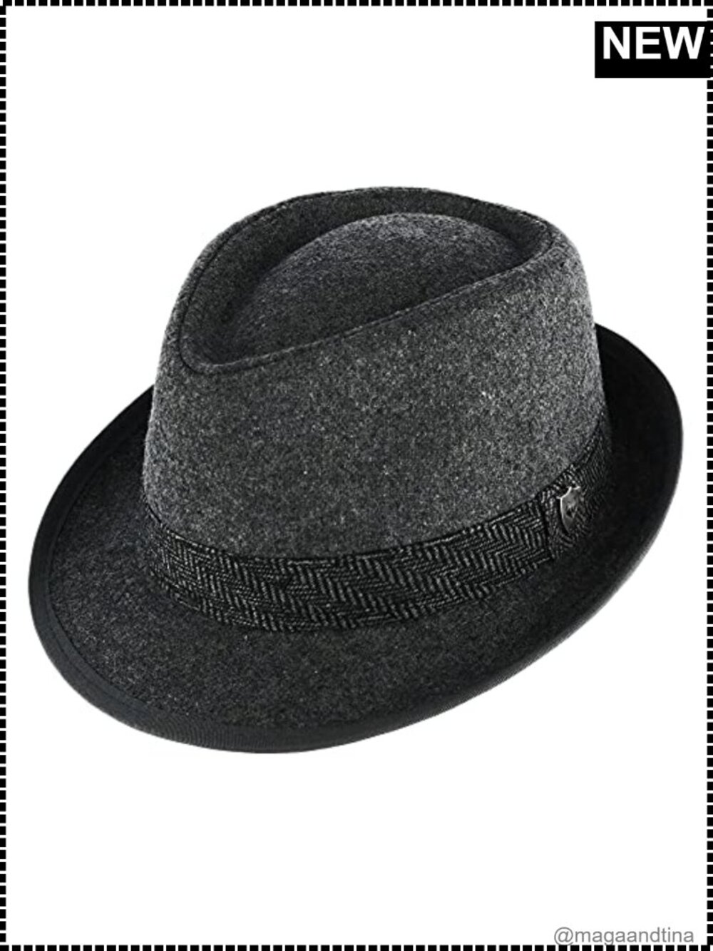 Wool Blend Fedora Hat Herringbone Band 2" Brim Teardrop Crown